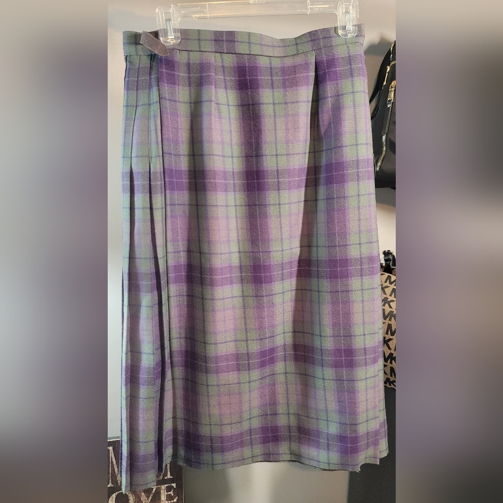 Wool Made And Bought In Scotland Plaid Purple and Green Women's Skirt